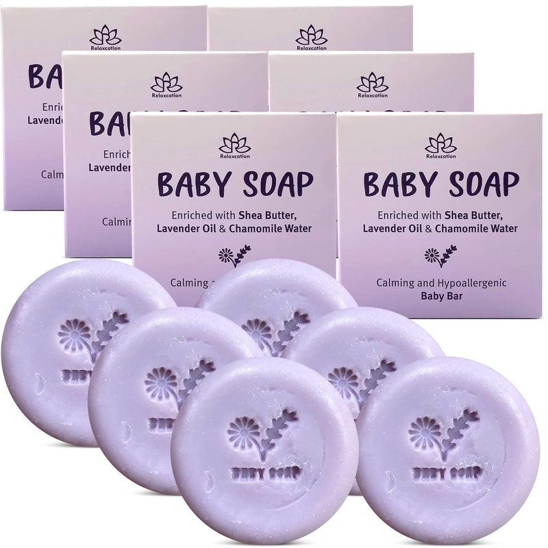 Relaxcation 100% Natural LAVENDER CHAMOMILE Baby Soap Bar with Lavender Essential Oil, Organic Chamomile Water, and Shea Butter - Naturally Cold Process in tUSA - Calming and Moisturizing for Newborns, Baby, Kids - Image 1